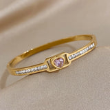 Hollow Zircon Love Heart Stainless Steel Bangles Charm Couple Lover Gift