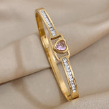 Hollow Zircon Love Heart Stainless Steel Bangles Charm Couple Lover Gift