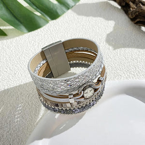 Wide Wrap Leather Bracelet with Sequins & Metal Beads
