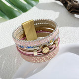 Wide Wrap Leather Bracelet with Sequins & Metal Beads