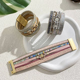 Wide Wrap Leather Bracelet with Sequins & Metal Beads