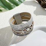 Wide Wrap Leather Bracelet with Sequins & Metal Beads