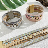 Wide Wrap Leather Bracelet with Sequins & Metal Beads