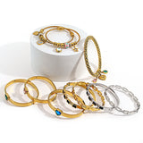 Vintage Stones Crystal Stainless Steel Bangle Bracelet for Women