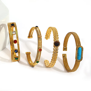 Vintage Stones Crystal Stainless Steel Bangle Bracelet for Women