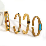 Vintage Stones Crystal Stainless Steel Bangle Bracelet for Women