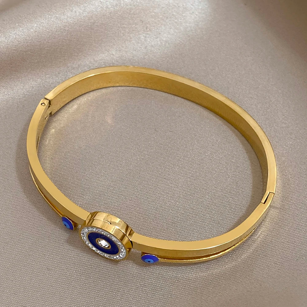 Vintage 316L Stainless Steel Evil Eye Bracelet Charm Bangles for Women