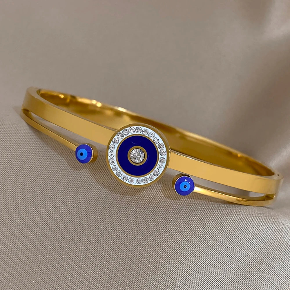 Vintage 316L Stainless Steel Evil Eye Bracelet Charm Bangles for Women
