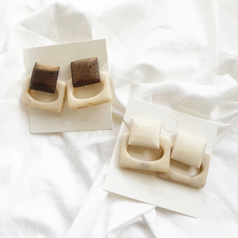Vintage Resin Wooden Square Drop Earrings Korea Acetic Acid Large Earrings