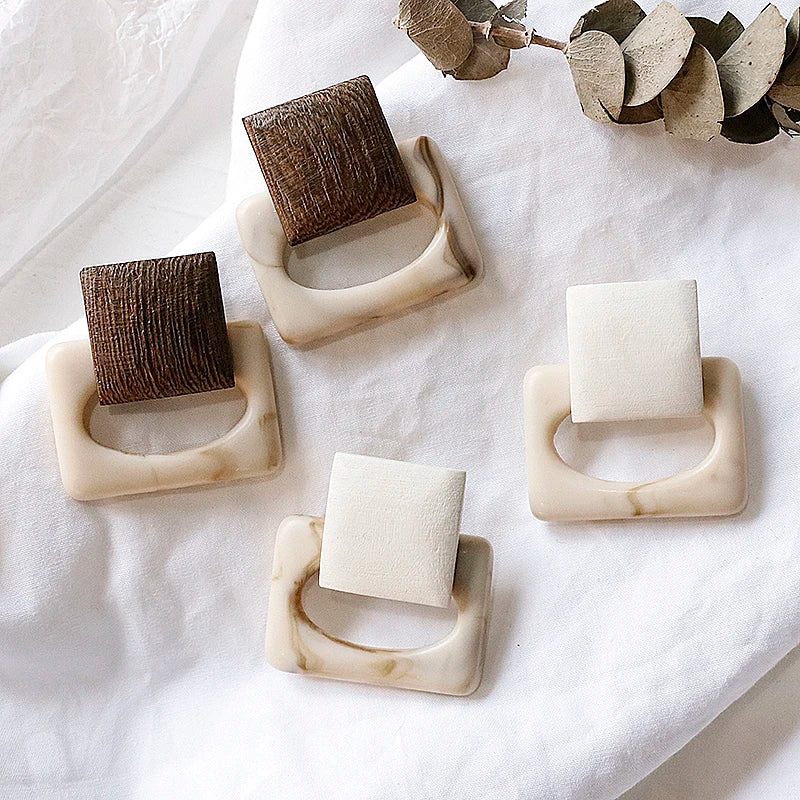 Vintage Resin Wooden Square Drop Earrings Korea Acetic Acid Large Earrings