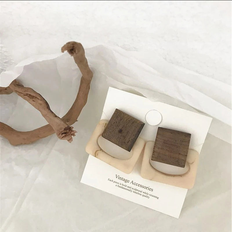 Vintage Resin Wooden Square Drop Earrings Korea Acetic Acid Large Earrings