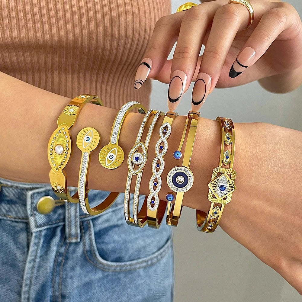 Vintage Evil Eye Stainless Steel Bangles for Women