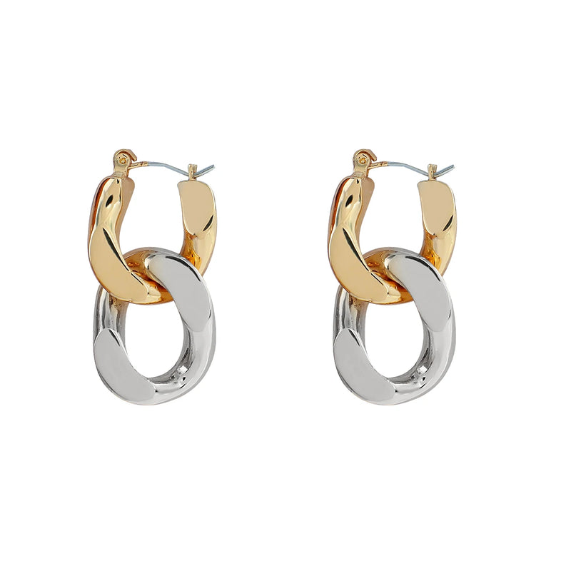 Vintage Silver Cuban Chain Hoop Earrings for Women