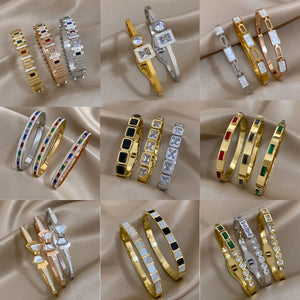 Vintage Multicolor Rhinestone Stainless Steel Bracelet Waterproof Jewelry