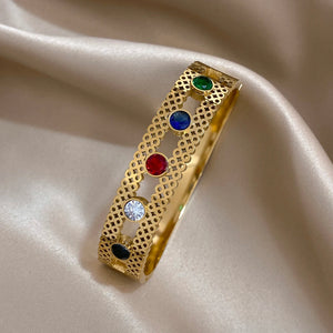 Vintage Multicolor Rhinestone Stainless Steel Bracelet Waterproof Jewelry