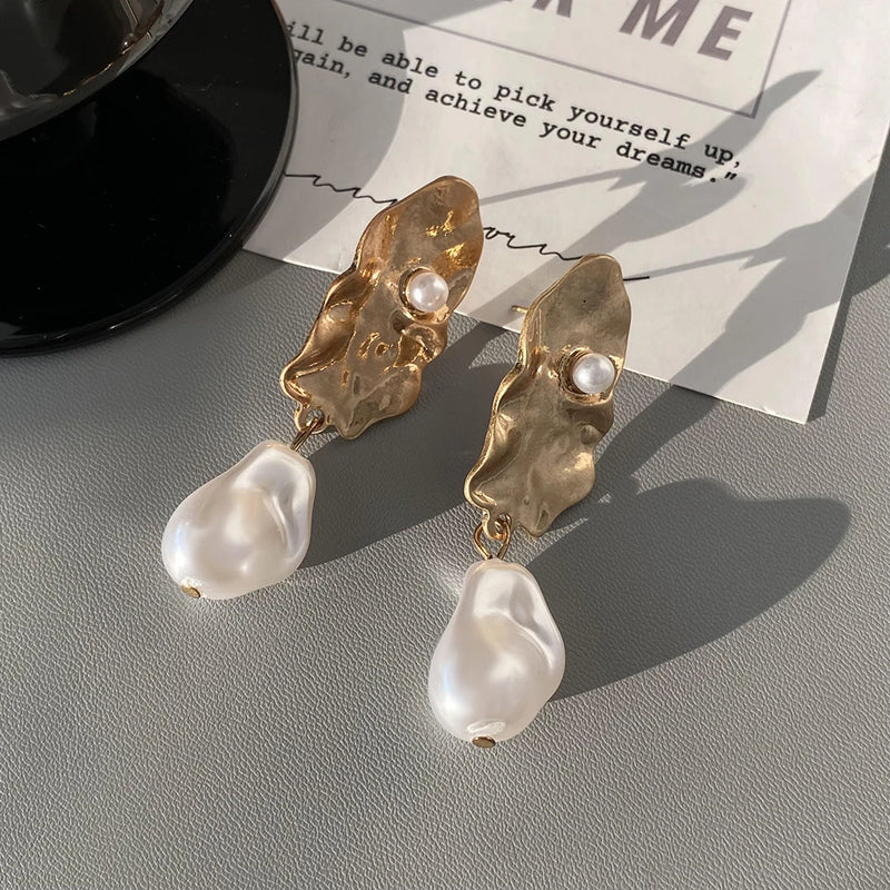 Vintage Geometric Earrings Retro Pearl Women