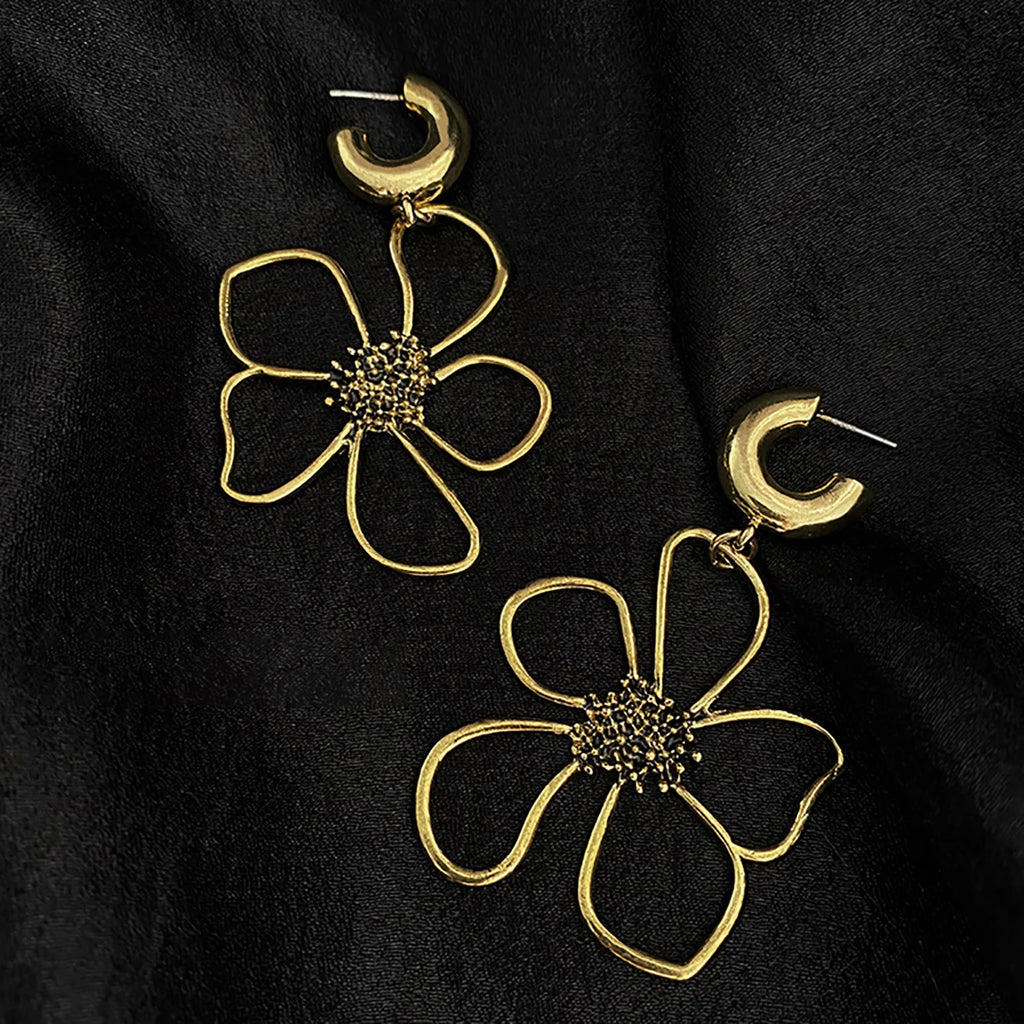 Vintage Hollow Flowers Drop Dangle Earrings Retro Geometric Floral Metal Jewelry