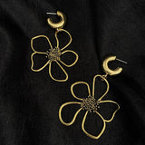 Vintage Hollow Flowers Drop Dangle Earrings Retro Geometric Floral Metal Jewelry