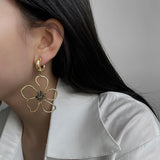 Vintage Hollow Flowers Drop Dangle Earrings Retro Geometric Floral Metal Jewelry