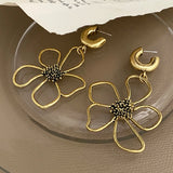 Vintage Hollow Flowers Drop Dangle Earrings Retro Geometric Floral Metal Jewelry