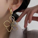 Vintage Hollow Flowers Drop Dangle Earrings Retro Geometric Floral Metal Jewelry