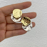 Vintage Geometric Irregular Disc Silver Drop Earrings