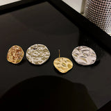 Vintage Geometric Irregular Disc Silver Drop Earrings
