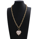Vintage Wedding Pearl Heart Choker Necklace Geometric Lock Pendant