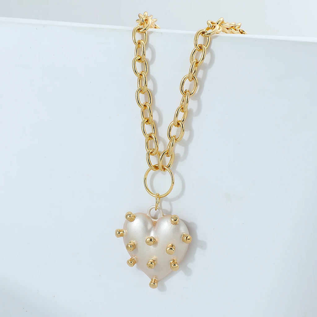 Vintage Wedding Pearl Heart Choker Necklace Geometric Lock Pendant