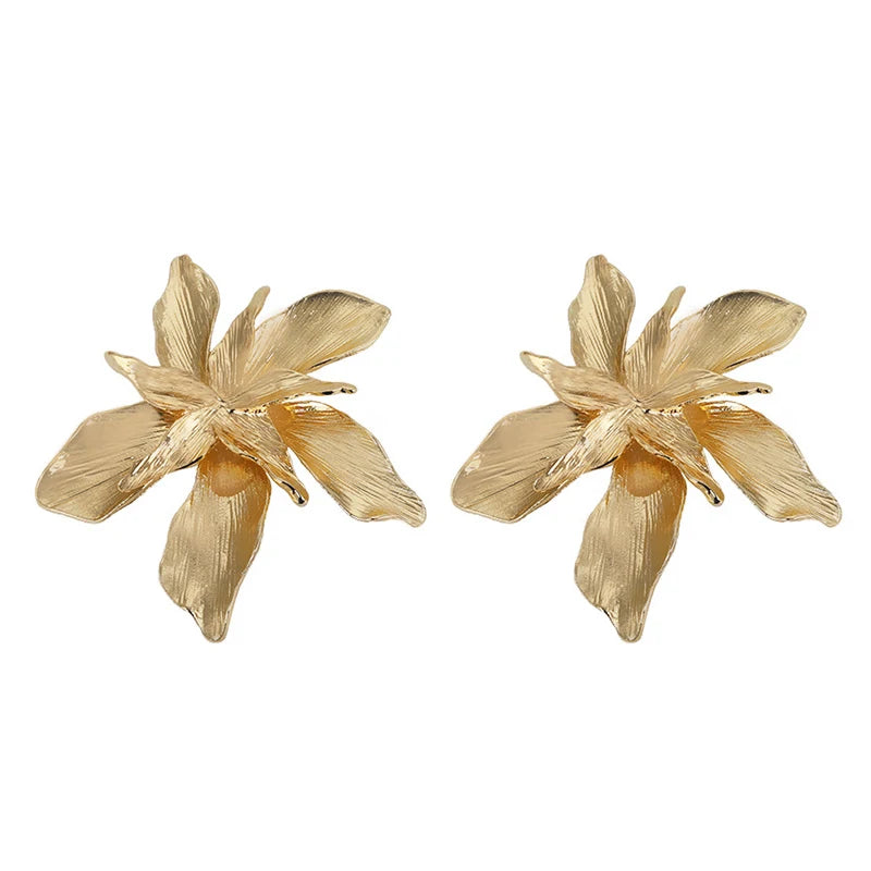 Vintage Metal Flower Big Earrings for Women