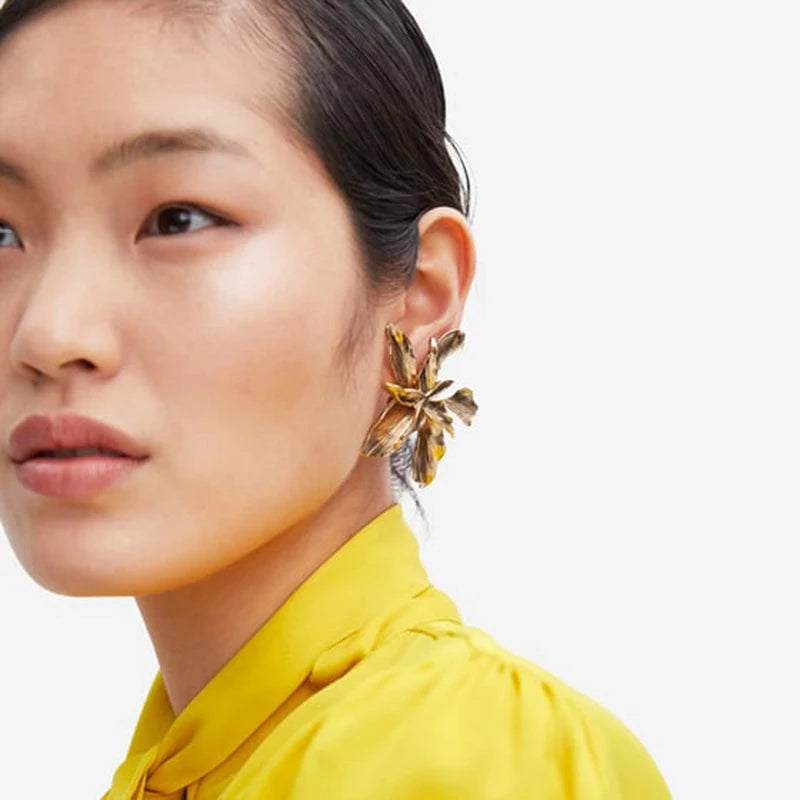 Vintage Metal Flower Big Earrings for Women
