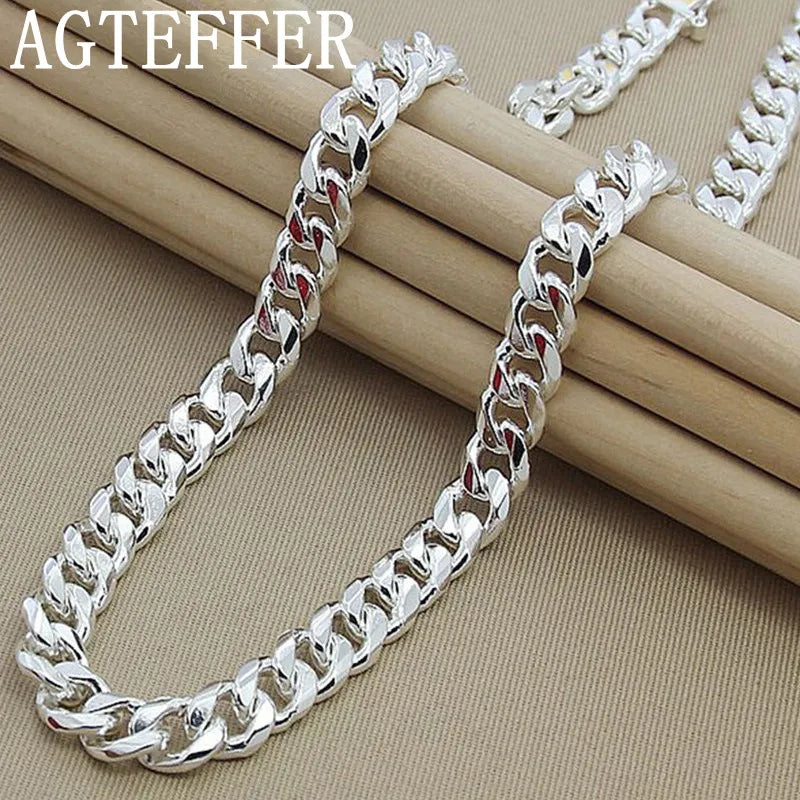 925 Silver 10MM Cuban Chain Necklace For Women Men