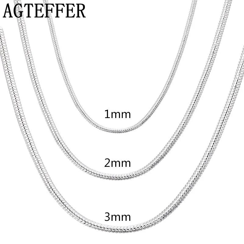 925 Silver Snake Chain Necklace 1MM/2MM/3MM