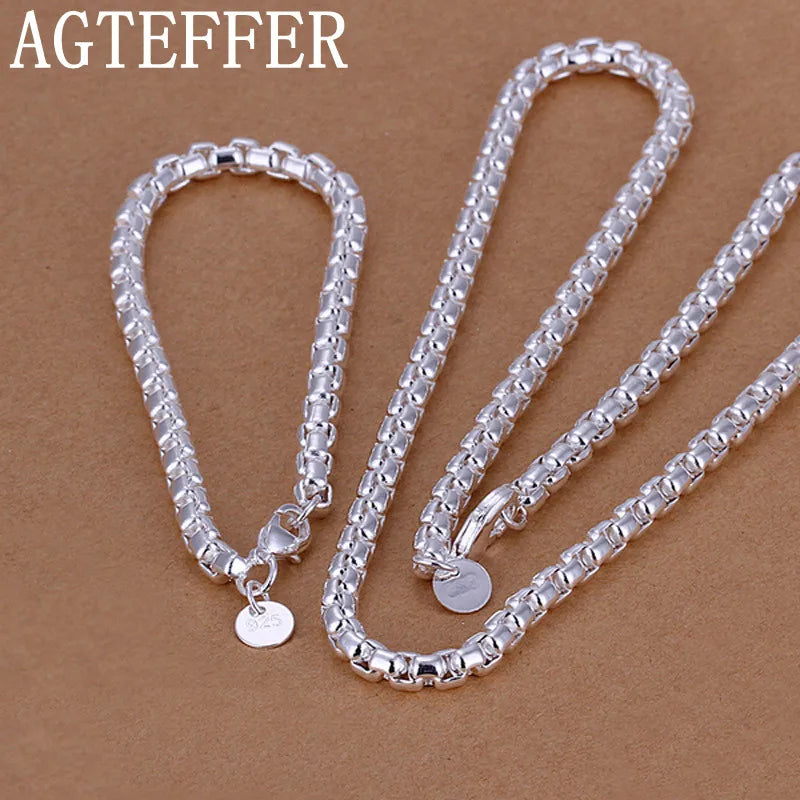 925 Silver Jewelry Sets Box Chain Bracelet Necklace Wedding Party