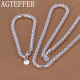 925 Silver Jewelry Sets Box Chain Bracelet Necklace Wedding Party