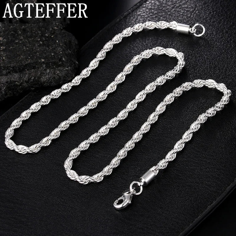 925 Silver Twisted Rope Chain Necklace 4mm