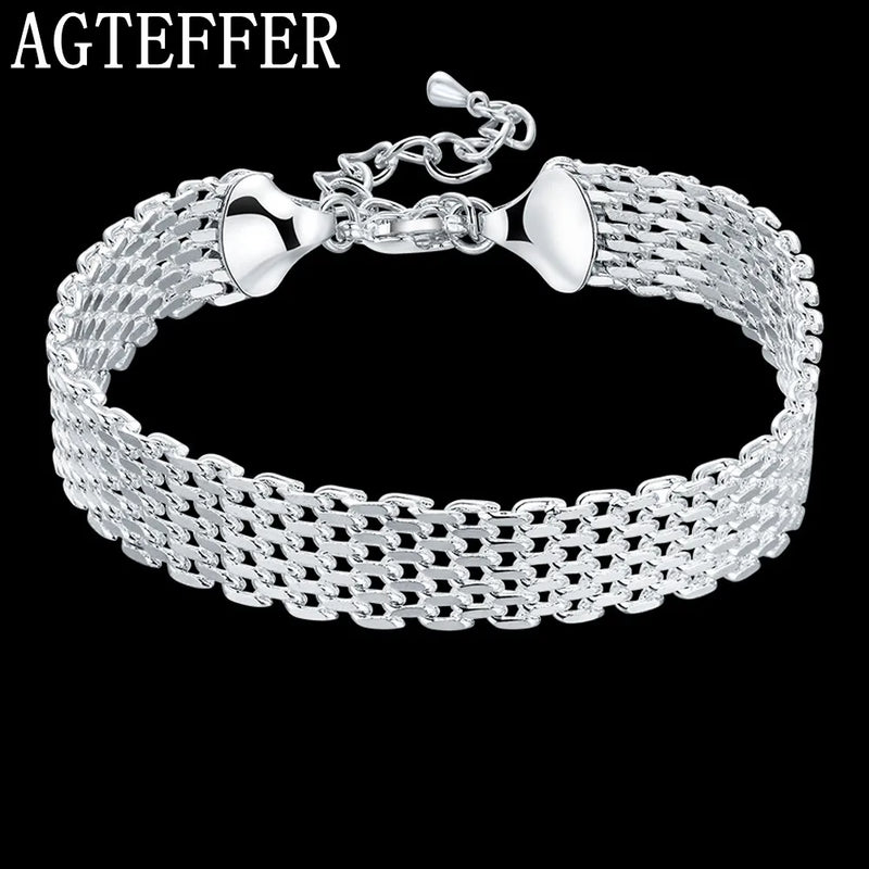 925 Silver Weaving Chain Bracelet for Women Wedding Party Christmas