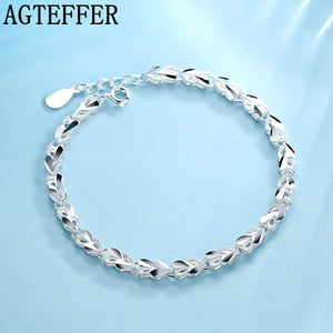 925 Silver Heart Charm Bracelet & Bangle Jewelry For Women Girls