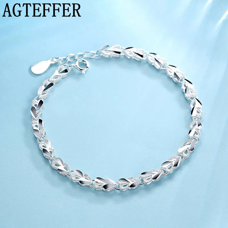 925 Silver Heart Charm Bracelet & Bangle Jewelry For Women Girls