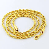 Hip Hop 24K Rope Twist Necklace Wedding Jewelry