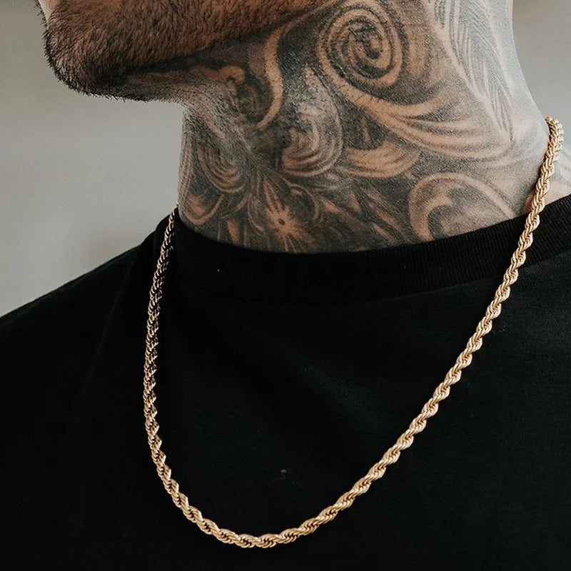 Hip Hop 24K Rope Twist Necklace Wedding Jewelry
