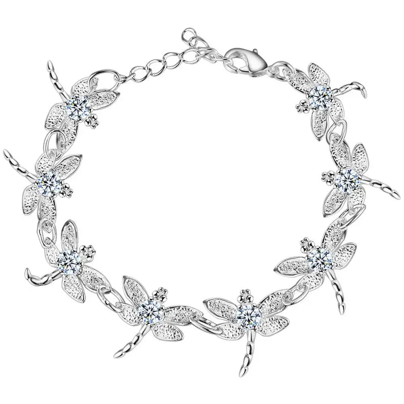 Dragonfly Charm Bracelet Silver Plated S925 Lady Jewelry