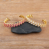 Branch Leaf Shape Adjustable Bracelet Copper Cubic Zircon Ornaments
