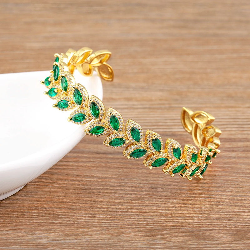 Branch Leaf Shape Adjustable Bracelet Copper Cubic Zircon Ornaments
