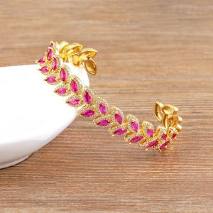 Branch Leaf Shape Adjustable Bracelet Copper Cubic Zircon Ornaments