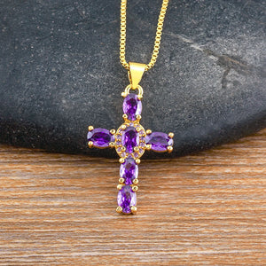Colorful Rhinestone Pendant Necklace Copper CZ Crystal Jewelry