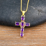 Colorful Rhinestone Pendant Necklace Copper CZ Crystal Jewelry