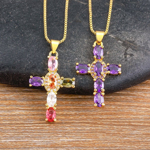 Colorful Rhinestone Pendant Necklace Copper CZ Crystal Jewelry