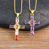 Colorful Rhinestone Pendant Necklace Copper CZ Crystal Jewelry
