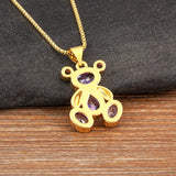 Bear 6 Colors Crystal Pendant Women Necklace Jewelry Gift